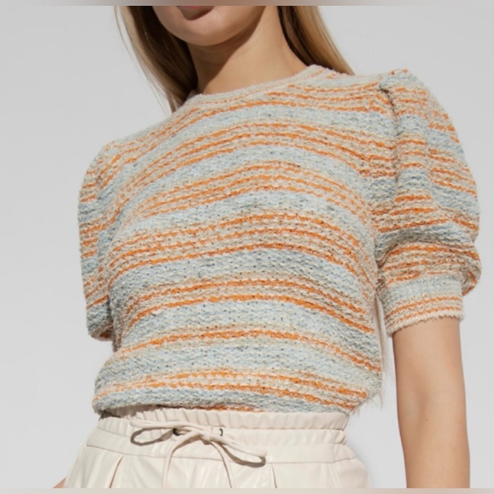 Ulla Johnson NWT Elara Puff Sleeve Blouse Multicolor Striped Knit Top Size Large